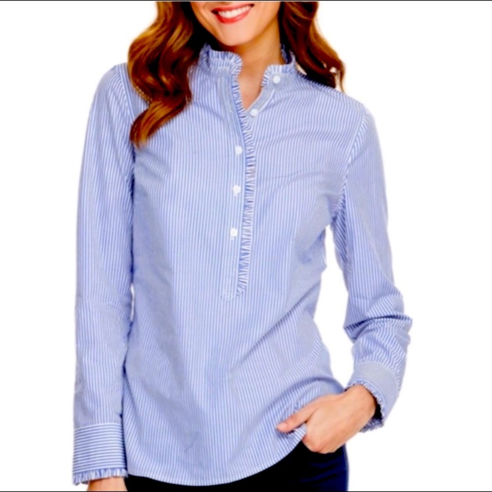 NWT Vineyard Vines Blue Stripe Ruffle Popover 10